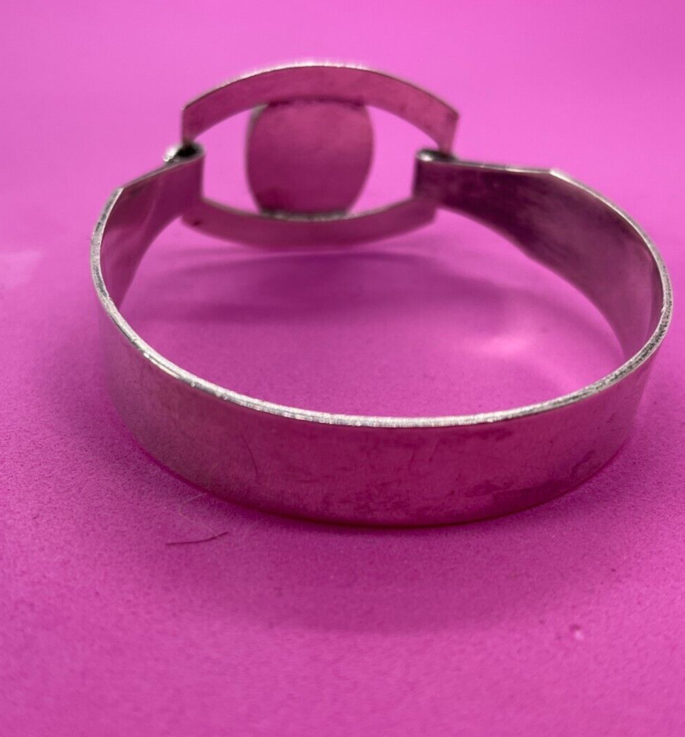 SOLID STERLING SILVER TURQUOISE SET HINGED BRACEL… - image 3