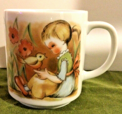 Vintage Mug Coffee Tea Cup Girl Bird Flowers Delicate Small Handle Made in Japan