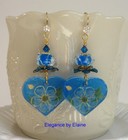 Blue Flower Hearts handmade earrings, Blue Lampwork Hearts Flowers Resin Blue — photo 2