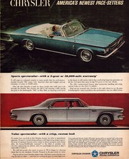 A8 1963 Chrysler 300 Newport Convertable Blue Grey Advertising Print Ad Vintage