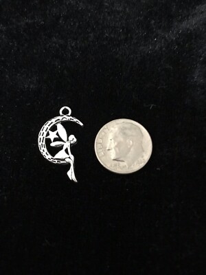 Fairy Half Moon antique silver charm pendant for bangle bracelet Necklace Char