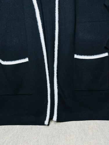 Alfani Long Cardigan Jacket Sweater Black 1x White Piping Trim Soft - Picture 6 of 8