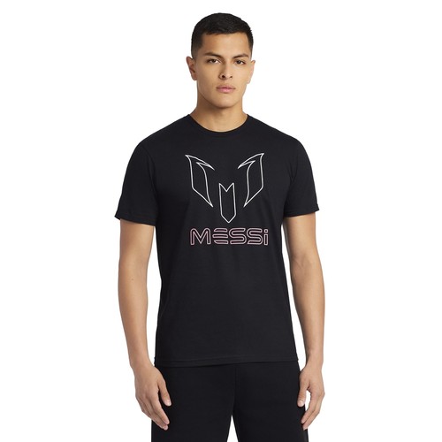 Messi Men's Lionel Messi Black Graphic Short Sleeve Crewneck T-Shirt Tee: L