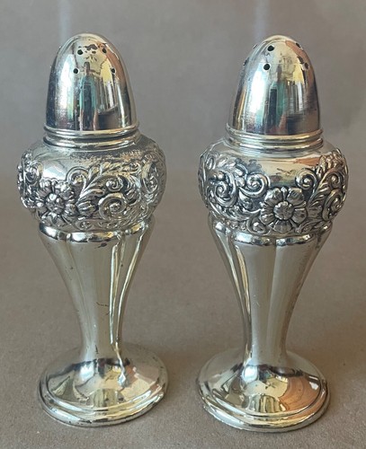 Vintage Silverplate Heavy Ornate Salt & Pepper Shakers 5 1/8" VERY GOOD COND