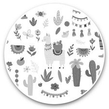 2 x Vinyl Stickers 15cm (bw) - Cactus Flowers Llama Alpaca Print  #37695