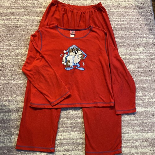 Vintage Looney Tunes Taz Pajamas Tasmanian Devil PJs Red Womens Large 2 Pc EUC - Picture 3 of 12
