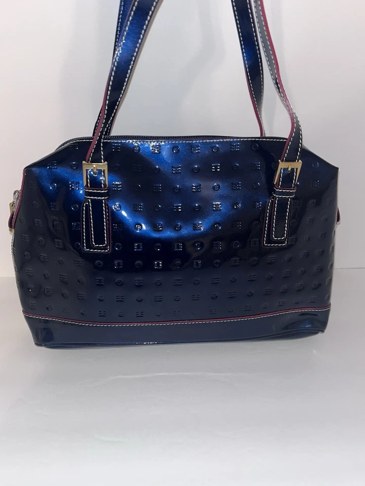 Arcadia Patent Leather Tote Purse Blue Made In Italy - Image 2 of 4