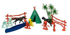 Vintage Lot of 13 Wild West Native American Toys Tepee Indian Horses Cowboys