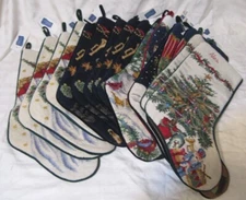 NWT Vintage Land's End wool needlepoint Christmas stockings, many to choose from