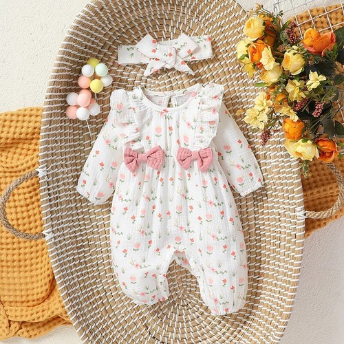 Baby Girls Clothes Headband Outfit Set Romper Kids Newborn Jumpsuit - Picture 13 of 18