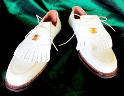 SALVATORE FERRAGAMO White Leather Removable Kiltie Golf Shoe  display picture 1