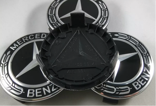Set of 4 Fit For Mercedes-Benz Wheel Center Caps Emblem Rim Hub Cover BLACK - Picture 4 of 6