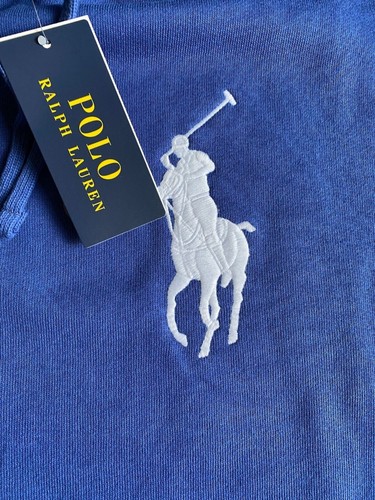 $168 NWT Mens Polo Ralph Lauren Big Pony 3 Logo Fleece Pullover Hoodie Royal - Picture 4 of 5