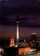 Berlin Television Tower Berlin Germany vintage postcard night time lapse w323