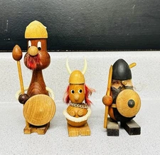 Vintage 1960’s MCM Teak Viking Figurines- Made In Denmark - Art Folk - Lot 3