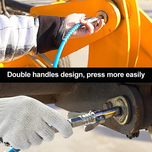 Double Handle Grease Gun Coupler Lock with 30cm Flexible Hose for Zerk Fitting  - Bild 5 von 5