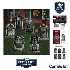 Spooky 6-Piece Graveyard Tombstones Set - 17-Inch Outdoor Decor for Halloween