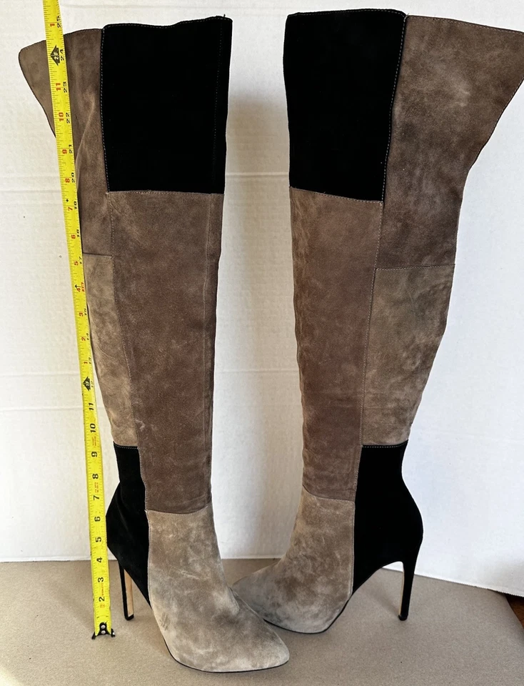 Steve Madden OTK Mujer Talla 8 M Tacón Alto Negro Gamuza y Caqui Marrón (T24) Foto 2 de 4