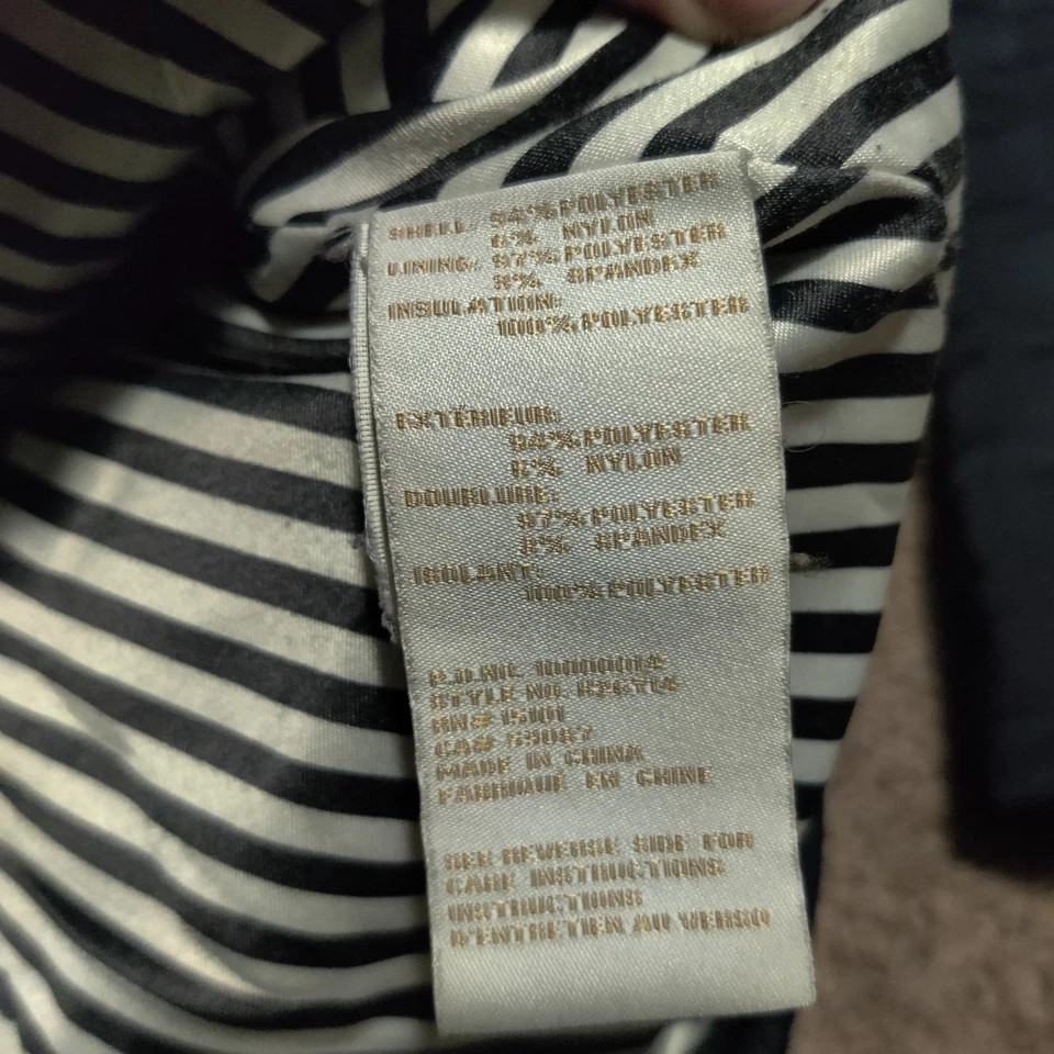 Abrigo largo acolchado Kate Spade New York chaqueta con cremallera para mujer pequeño con capucha azul marino Foto 3 de 4