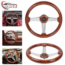 14 Woodgrain Steering Wheel 3 Deep Aluminum Spokes Classic Wood Grain 350mm 14 Woodgrain Steering Wheel 3 Deep Aluminum Spokes Classic Wood Grain 350mm