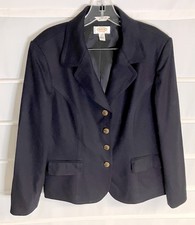 Talbots Petite Black Stretch Wool Lined 4 Button Single Breasted Blazer 16P EC