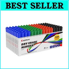144 Count Low-Odor Dry Erase Markers - Assorted Colors for Teaching & Office Use