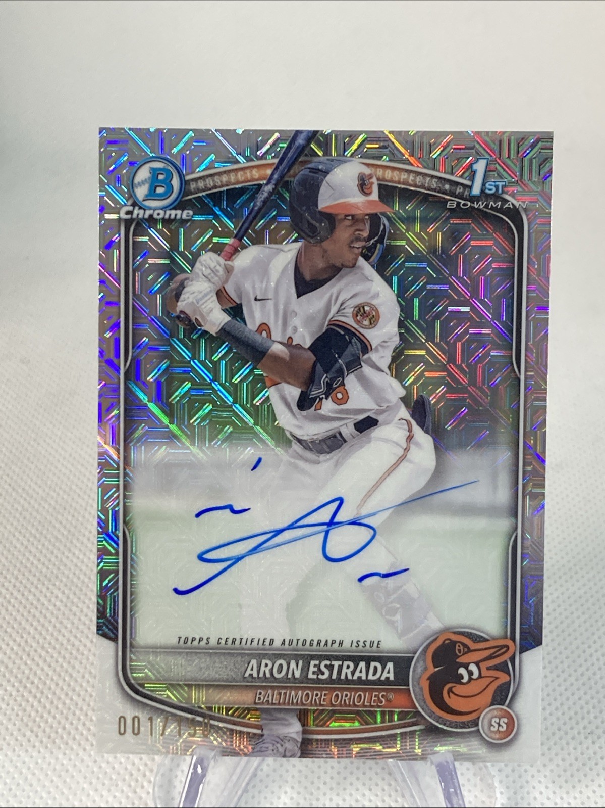 Aron Estrada 2025 Bowman Chrome 1st Auto HTA Choice 001/150 First On Print
