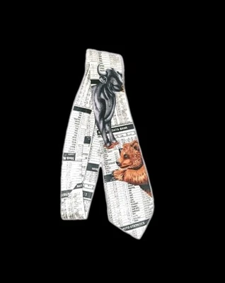Vtg Steven Harris Tie Stock Market Necktie Trading Bear Bull NYSE Wall Street A+ - Image 1 of 4