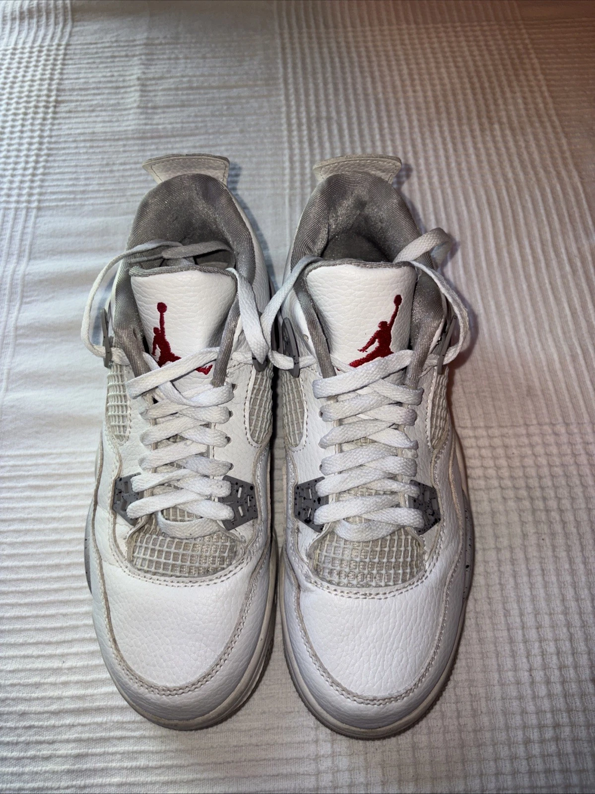 Jordan Air Jordan 4 Retro White Red Leather Upper Mid Top Basketball Sneakers