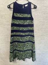 Women’s Michael Kors High Neck Tank Dress Blue & Green Paisley Striped Size S