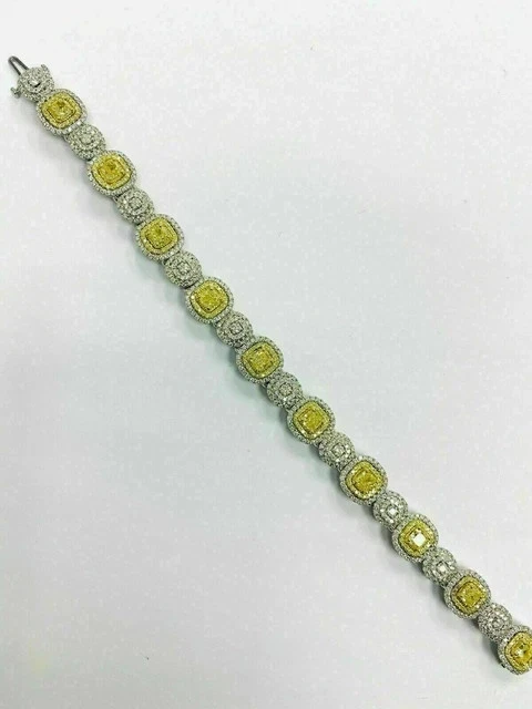 Pulseira de tênis 15 quilates corte almofada diamante citrino amarelo 7,5 ouro branco 14K por cima - Imagem 2 de 4