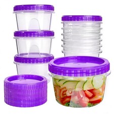 10 Pack 16 oz Freezer Storage Containers with Purple Twist Top Lids, Small P