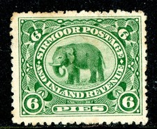 British India 1895 Sirmoor Elephant 6p Green SG #23 Mint N478