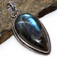 925 Silver Plated Fiery Labradorite Jewellery Pendant Size 2.2" GW