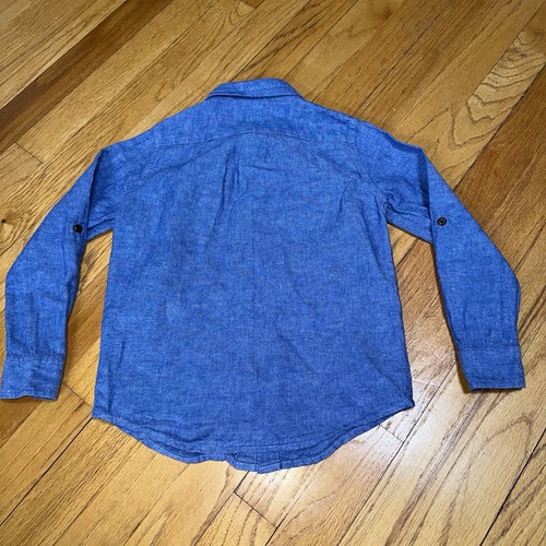 Janie and Jack Linen Cotton Button Up Shirt Chambray Blue Prep Nautical Coastal - Picture 4 of 9