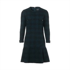 Chanel 24SS Wool & Nylon Dress 36 Ladies' Green x black  P77717V69374 Tweed