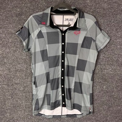 Fox Racing Womens Jersey Snap Front Short Sleeve Plaid  Size M