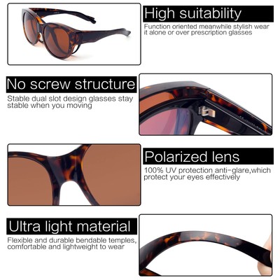 Fit Over Polarized Sunglasses - Wear Over Prescription Glasses, Unisex For Men & Women, Includes Pouch