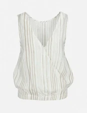 Anthropologie Splendid Striped Tan And White Linen Sleeveless Blouse Size Small