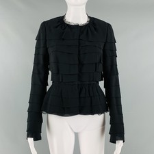 NINA RICCI Size 6 Black Silk Layered Blazer