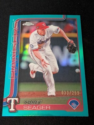 Corey Seager 2025 Topps Chrome Baseball #24 Aqua Refractor /299 Texas Rangers