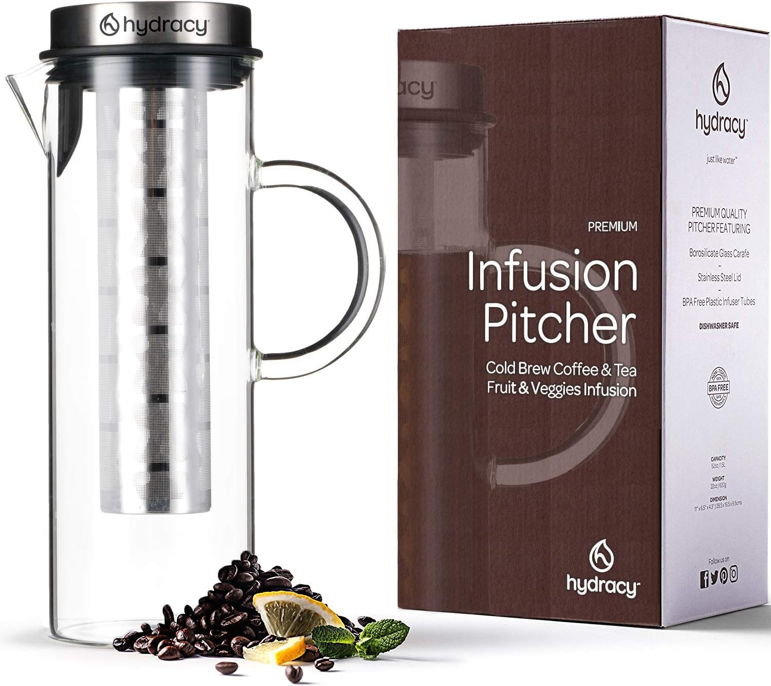 - 1.6qt Glass Pitcher With Infuser & Lid