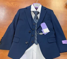 BOY'S SUIT - 5 piece Jacket/Vest/Pants/Shirt/Tie =MED BLUE