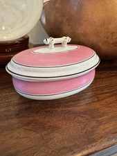 Ironstone China Willets Manufacturing Co 1800’s Antique Lidded Dish Pink Trenton