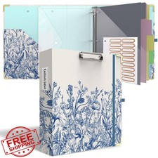 2" Blue Floral Binder with Dividers Letter Size 11x8.5" Clipboard