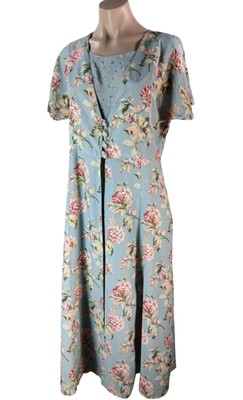 Vintage Erika Womens Blue Pink Floral Button Front Midi Dress Size M Faux Layers