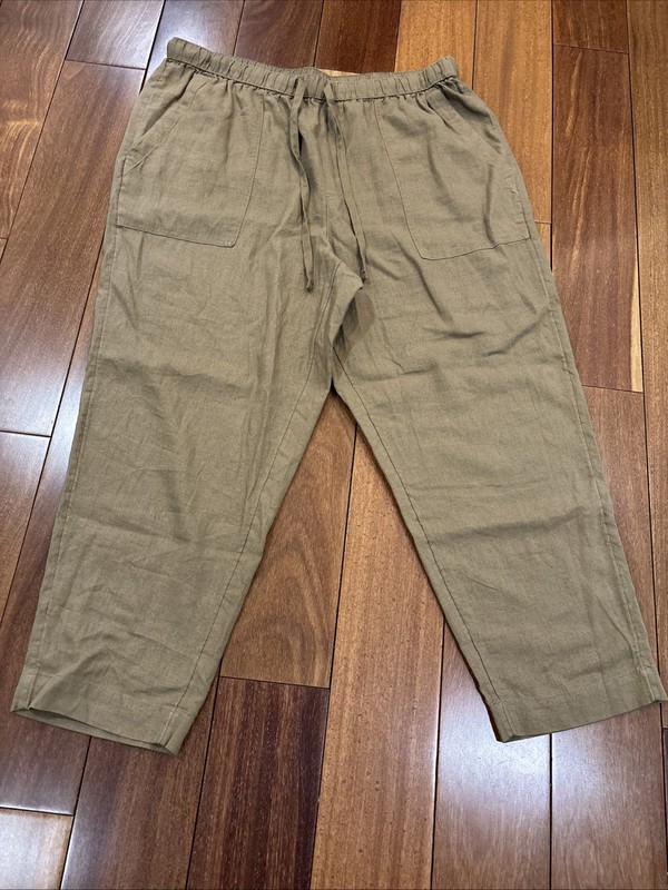 Universal Thread Linen Wide Leg Ankle Capri Pants Women's Sz XL Brown Stretch