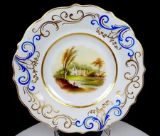 Old Paris Rockingham Porcelain Scenic Church Antique 9" Decorative Plate 1830s