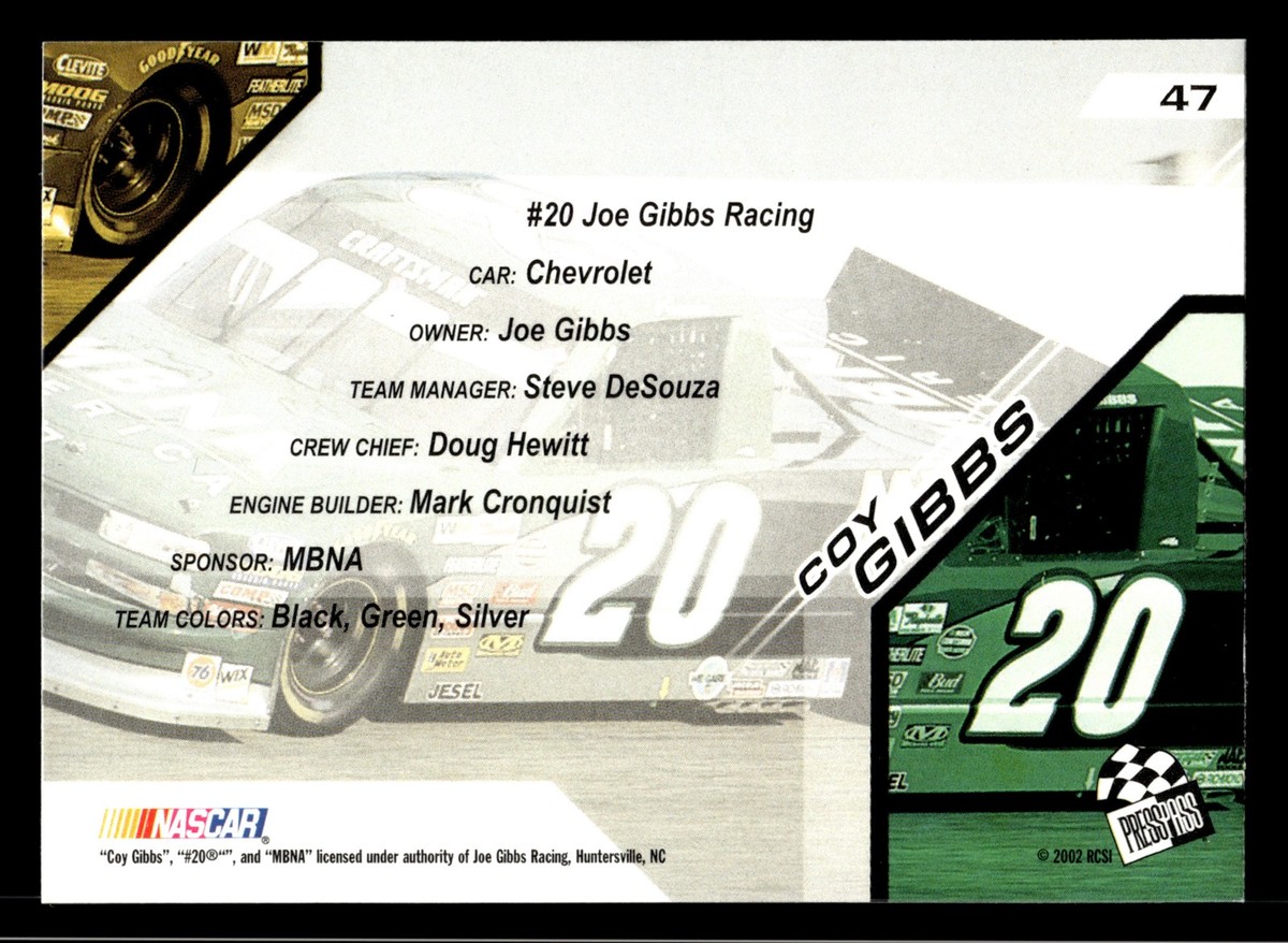 Coy Gibbs 2002 Press Pass Trackside #47 Joe Gibbs Racing | eBay