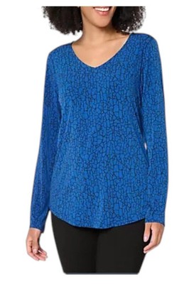 Susan Graver Women's Print & Solid Liquid Knit Tops Boho Blue